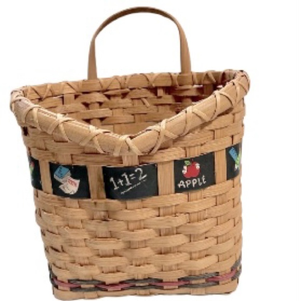 School Teacher Wicker Hanging Wall Pocket Woven Basket 6 x 7 x 6 inches